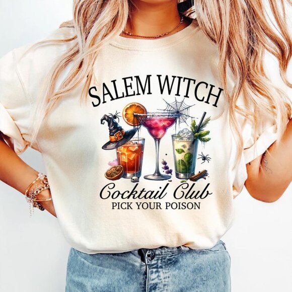 Salem Witch Cocktail Club Shirt, Witchy Comfort Colors Shirt, Halloween Party - Picture 1 of 4